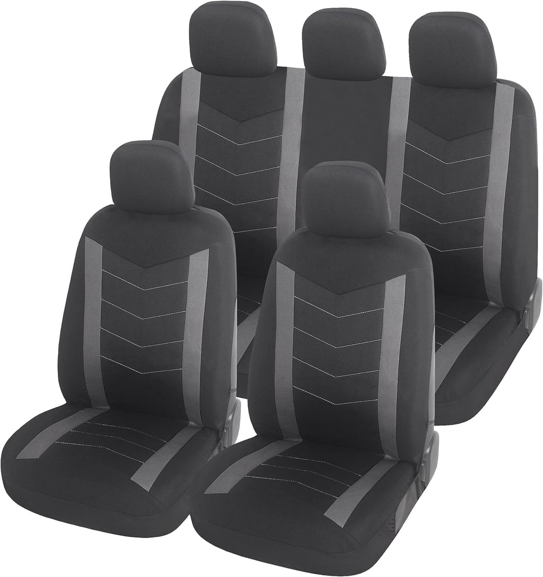 Upgrade4cars Auto-Sitzbezüge Set Universal Grau | Auto-Schonbezüge Vordersitze &amp; Rückbank | Auto-Sit
