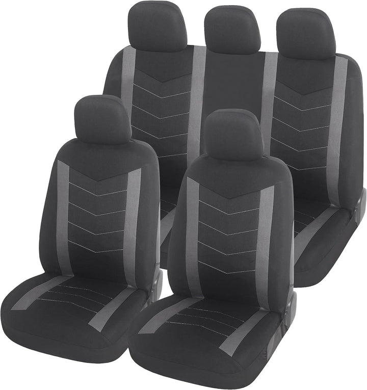Upgrade4cars Auto-Sitzbezüge Set Universal Grau | Auto-Schonbezüge Vordersitze &amp; Rückbank | Auto-Sit