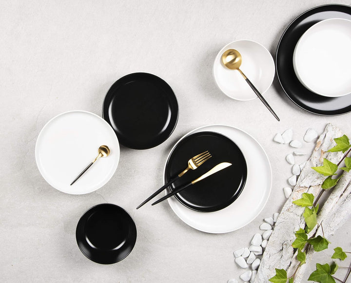 Excelsa "Nordic" Tafelservice, 12-teilig, Keramik, Weiss und Schwarz