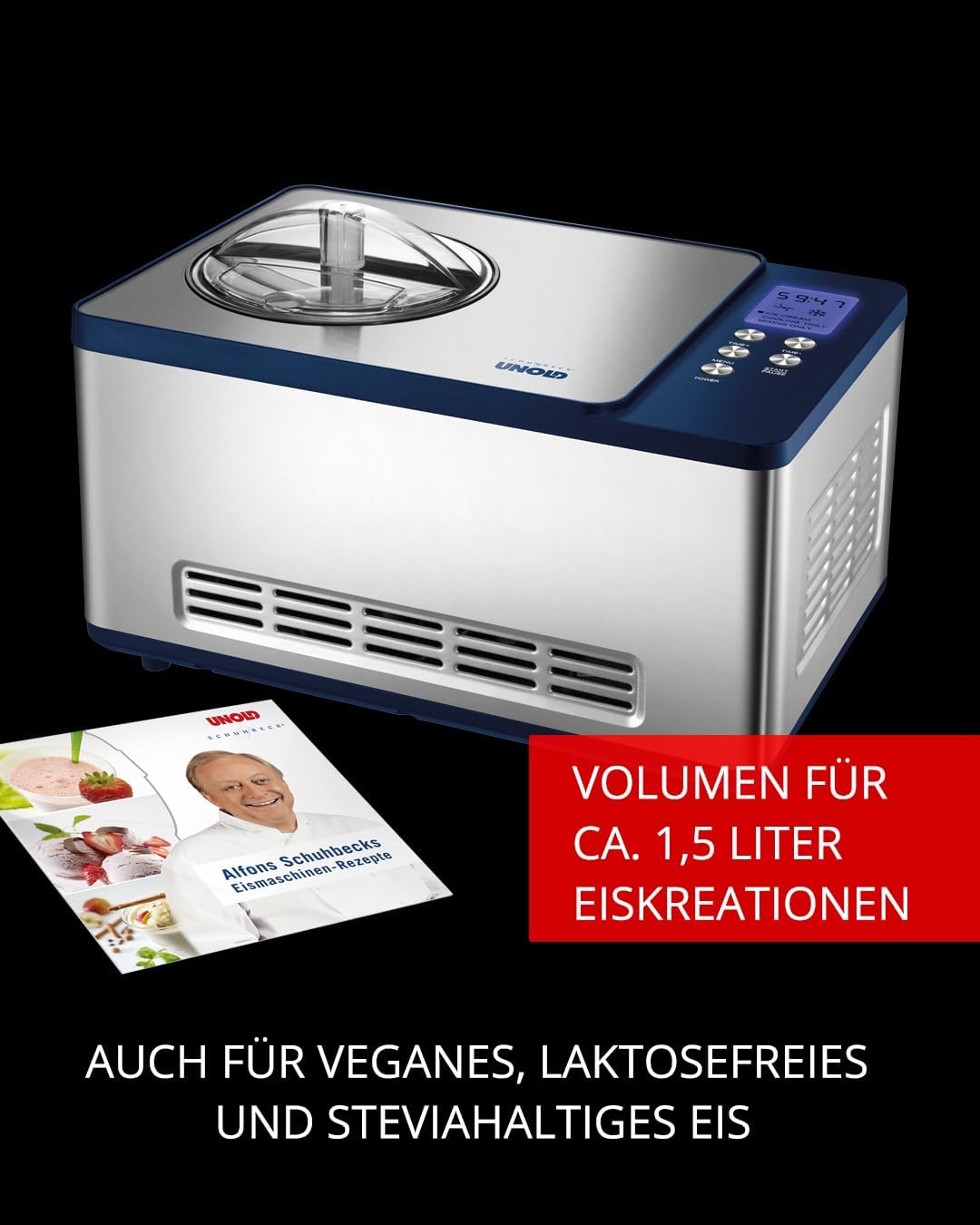 UNOLD Eismaschine Schuhbeck exklusiv, mit Kompressor, 1,5 Liter Eiscreme, 48818