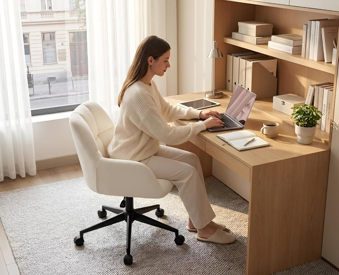 Bürostuhl Samt mit Rollen, Drehstuhl höhenverstellbar Schreibtischstuhl Dicker Rückenlehne Homeoffic