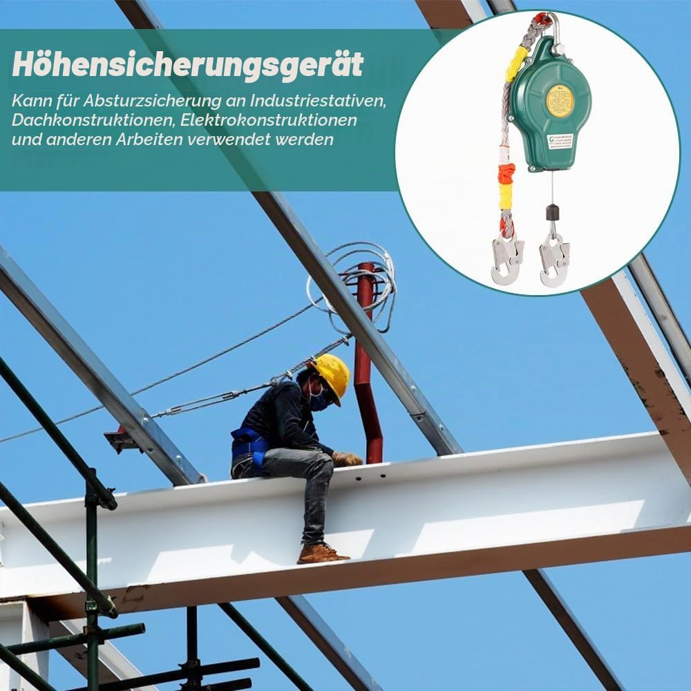 HIULLEN Absturzsicherung Einziehbar Dachdecker, Höhensicherungsgerät mit Automatischer Sperrfunktion