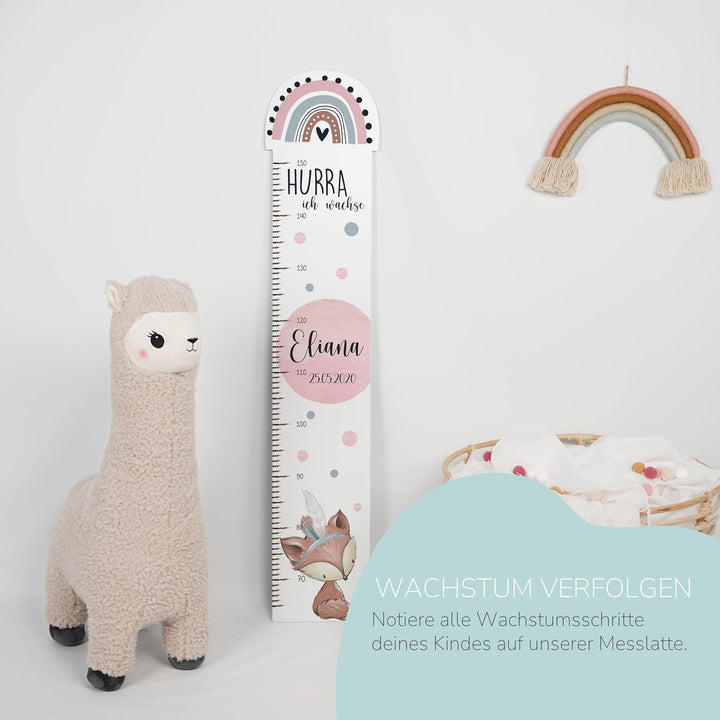 Kidsmood Messlatte für Kinder aus Aluverbund, personalisiert mit Wunschnamen, Regenbogen Messlatte K