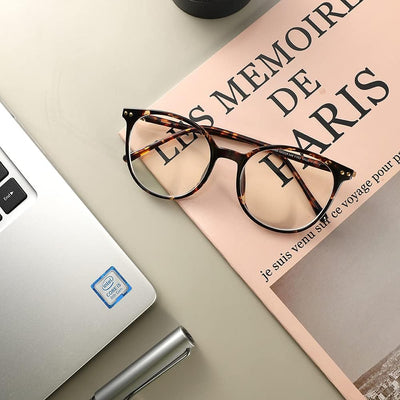 Firmoo Blaulichtfilter Brille ohne Sehstärke für Damen Herren Runde Computerbrille gegen Kopfschmerz
