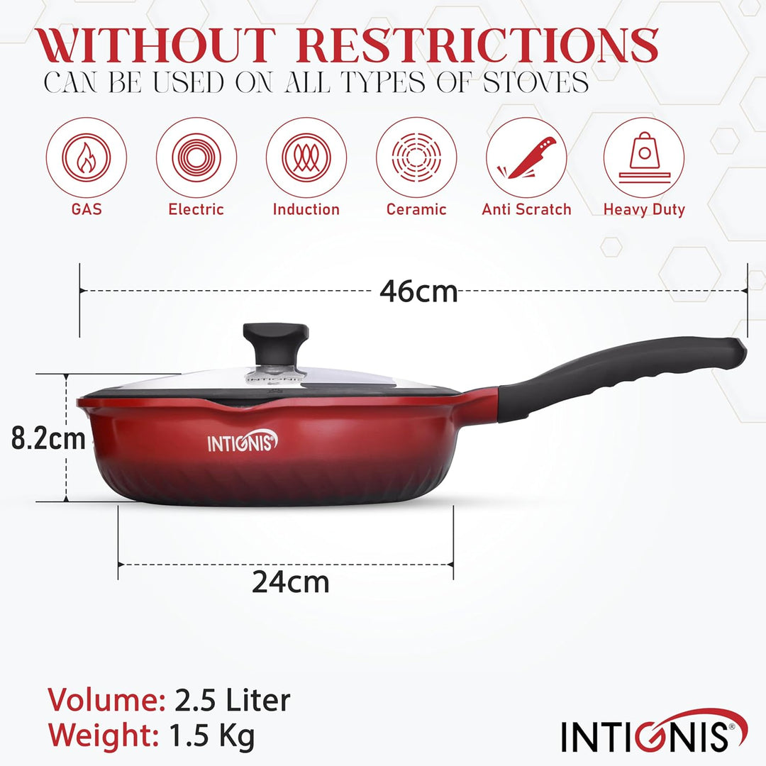 Tiefe antihaftbeschichtete Bratpfanne mit Deckel, 7.6 cm-1 Schmorpfanne, Pfanne und Mini-Wok, GREBLO