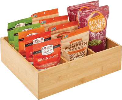 mDesign 2er-Set Teebox – elegante Aufbewahrungsbox mit 3 Fächern aus Bambus – praktische Holzkiste f