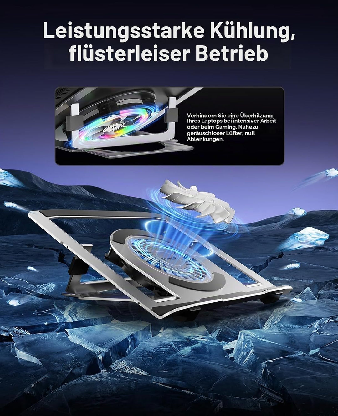 ORICO Laptop Ständer aus Aluminium mit USB-Lüfter, Ergonomisch, Höhenverstellbar und Klappbar für La