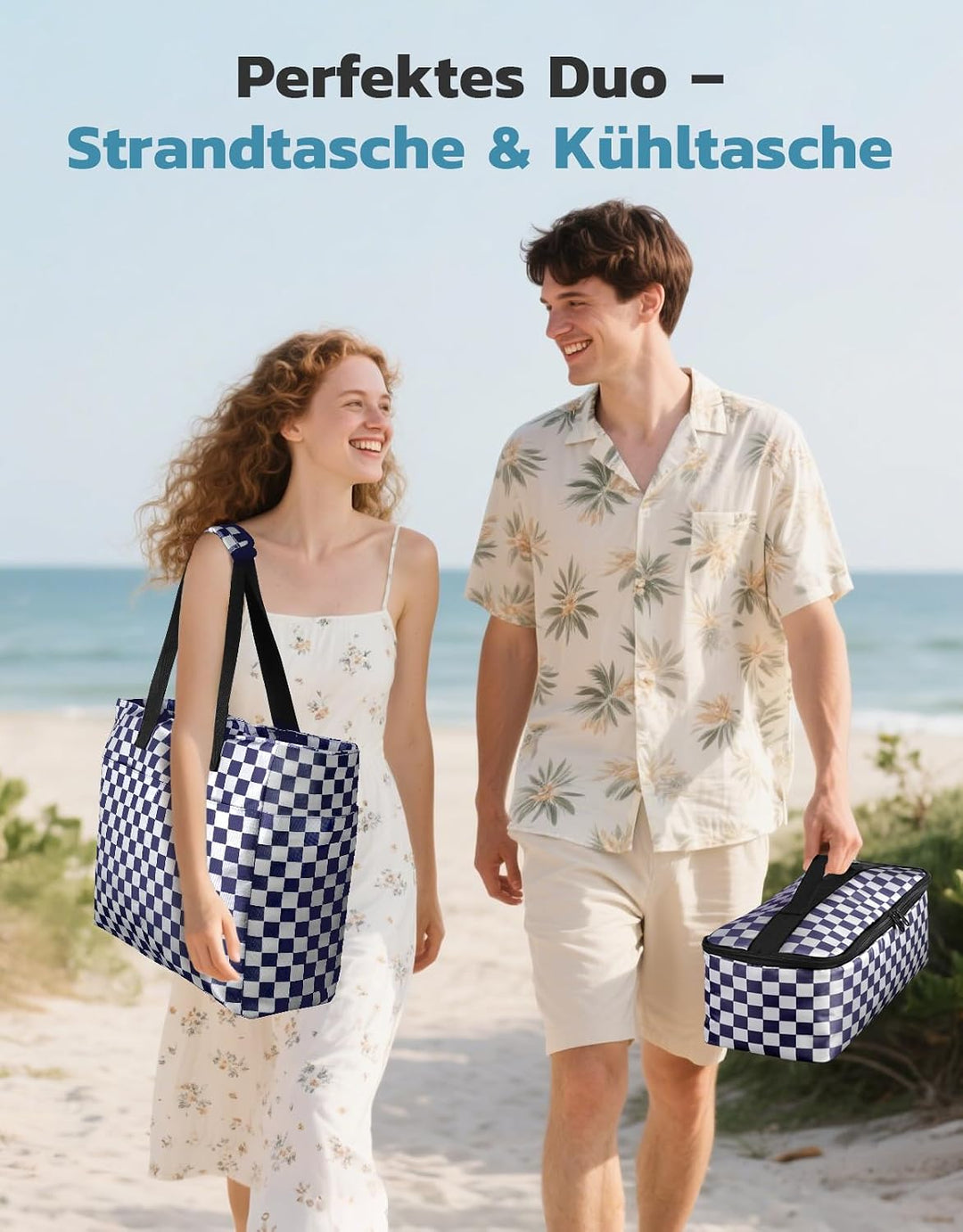 ISEYOU Strandtasche XXL Familie mit Kühltasche, Gross Strandtasche mit Reissverschluss Wasserdicht S