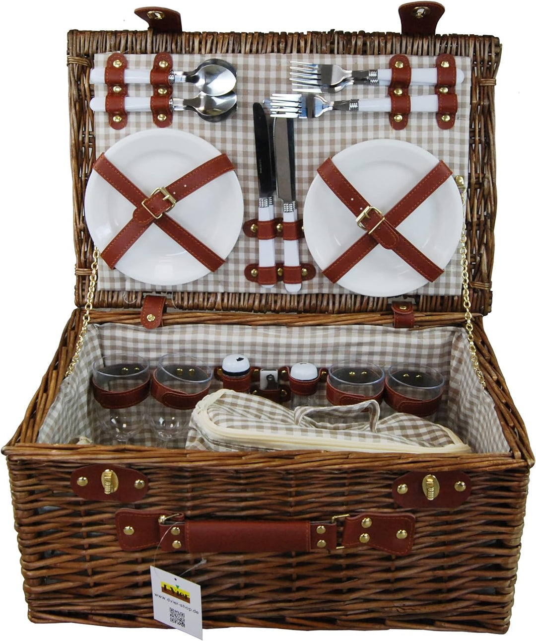 DVier Picknickkorb weide braun f. 4 Personen inkl. Thermotasche