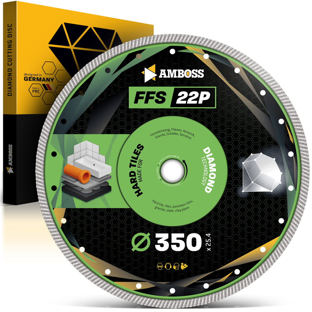 Amboss FFS 22 - Diamant-Trennscheibe Ø 350 mm x 25,4 mm - Hartes Feinsteinzeug (bis 1,2 cm) / harte