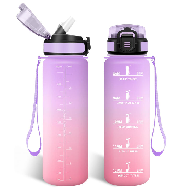 HoneyHolly Trinkflasche 1L mit Strohhalm, Trinkflasche Kohlensäure Geeignet, Wasserflasche Sport mit