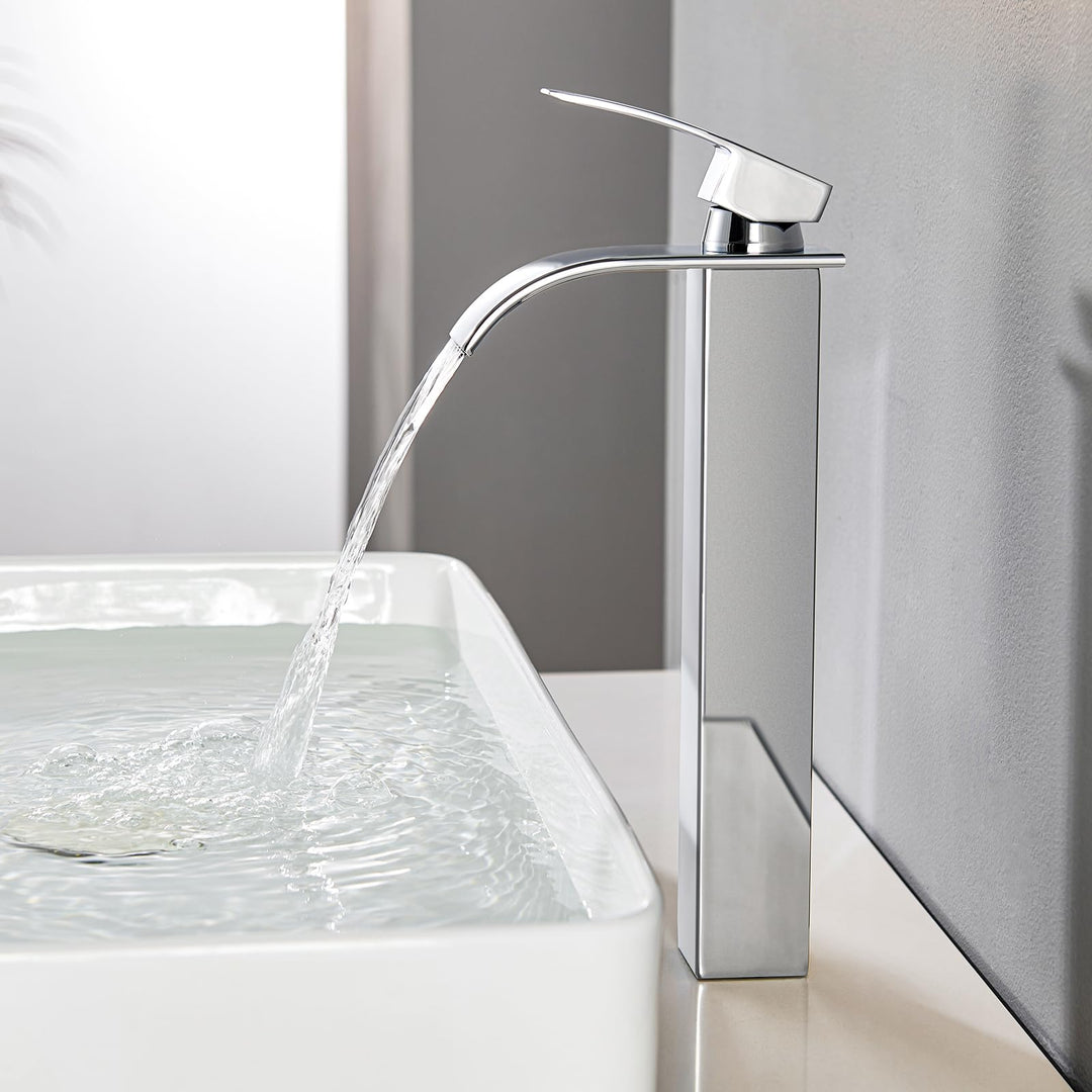 CECIPA Wasserhahn Bad Hoch, Waschtischarmatur Wasserfall, Armatur Badezimmer Edelstahl, Waschbecken