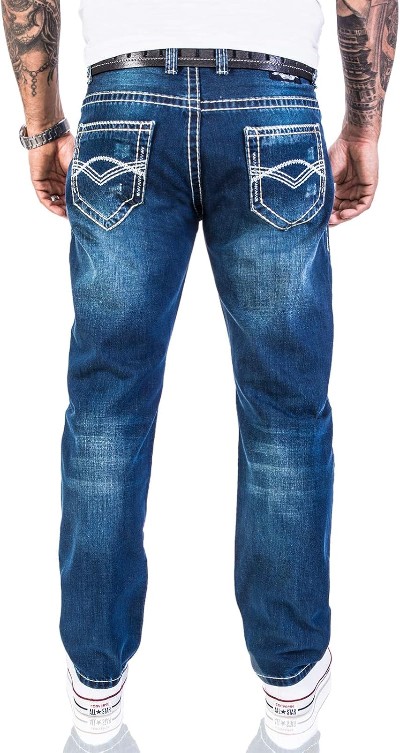 Rock Creek Herren Designer Jeans Hose Dicke Nähte Vintage Blau RC-2056 29W / 30L Blau, 29W / 30L Bla