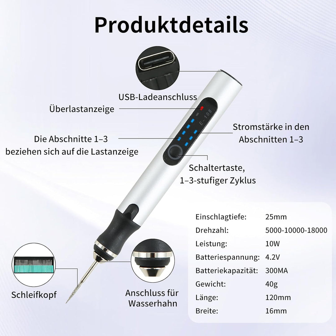 Gravierstift mit 30 Bits, Elektrischer Gravierstift, Kabelloser elektrischer Gravur Stift, Tragbares