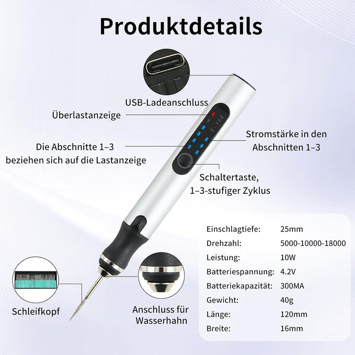 Gravierstift mit 30 Bits, Elektrischer Gravierstift, Kabelloser elektrischer Gravur Stift, Tragbares