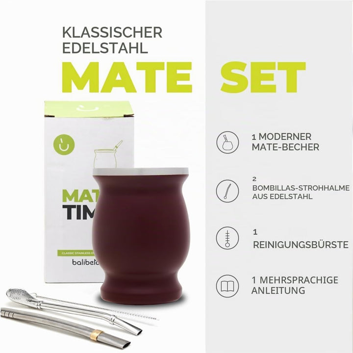 balibetov Yerba Mate Tee Set (Mate Becher) aus Rostfreiem Edelstahl mit Bombilla (Strohhalm) für Mat