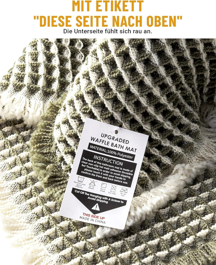 Grosses Badteppich Set, Badematte Grün, Badezimmerteppich Set 2 Teilig, Boho Bath Mat, Badezimmermat