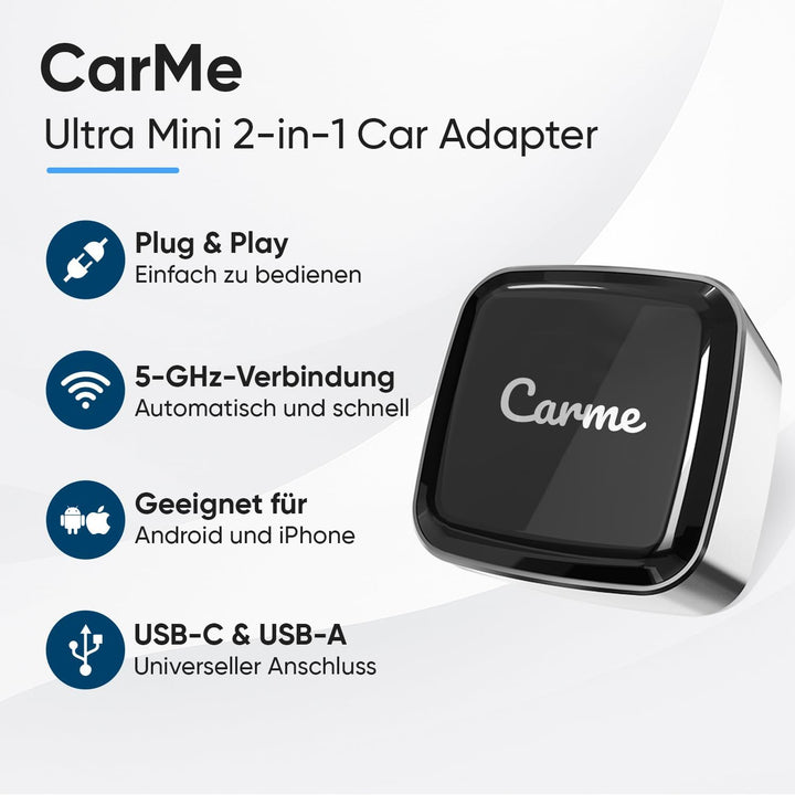 CarMe Ultra Mini 2-in-1 CarPlay Wireless Adapter & Android Auto Wireless Adapter, wandelt kabelgebun