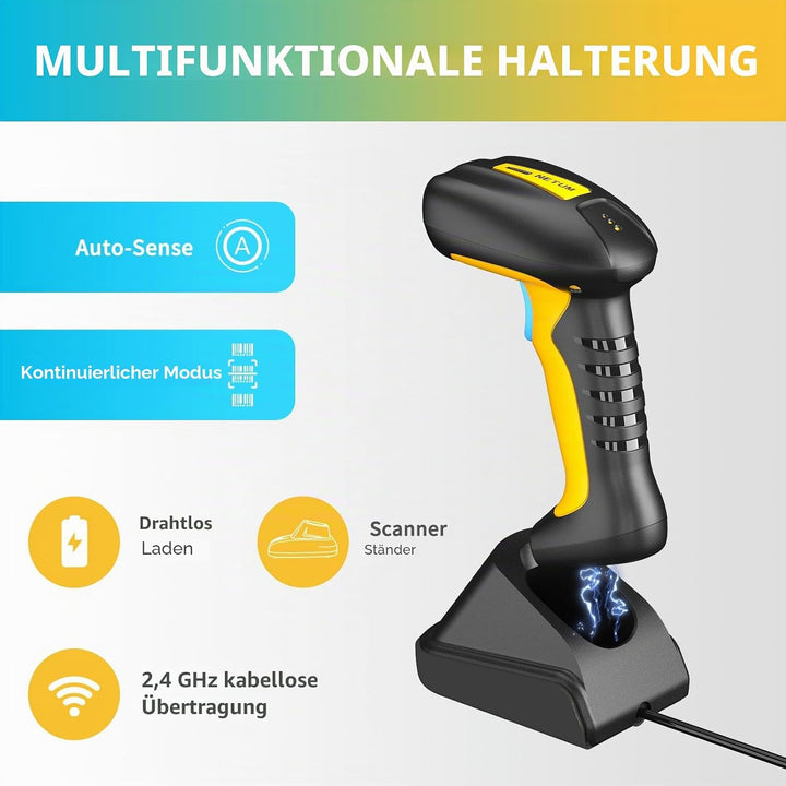 NETUM Verbesserter QR Industrie Bluetooth Barcode Scanner mit Ladestation, kabelloser 2D-1D-Barcode-
