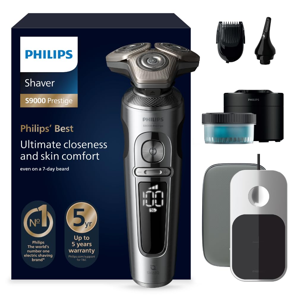 Philips Rasierer S9000 Prestige - Elektrischer Nass- und Trockenrasierer, glänzendes Chrom, Lift & C
