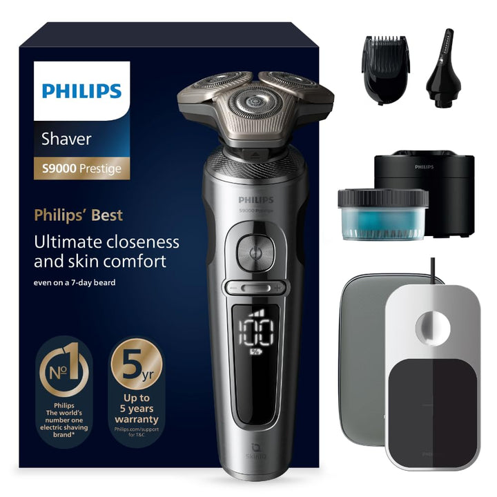 Philips Rasierer S9000 Prestige - Elektrischer Nass- und Trockenrasierer, glänzendes Chrom, Lift & C