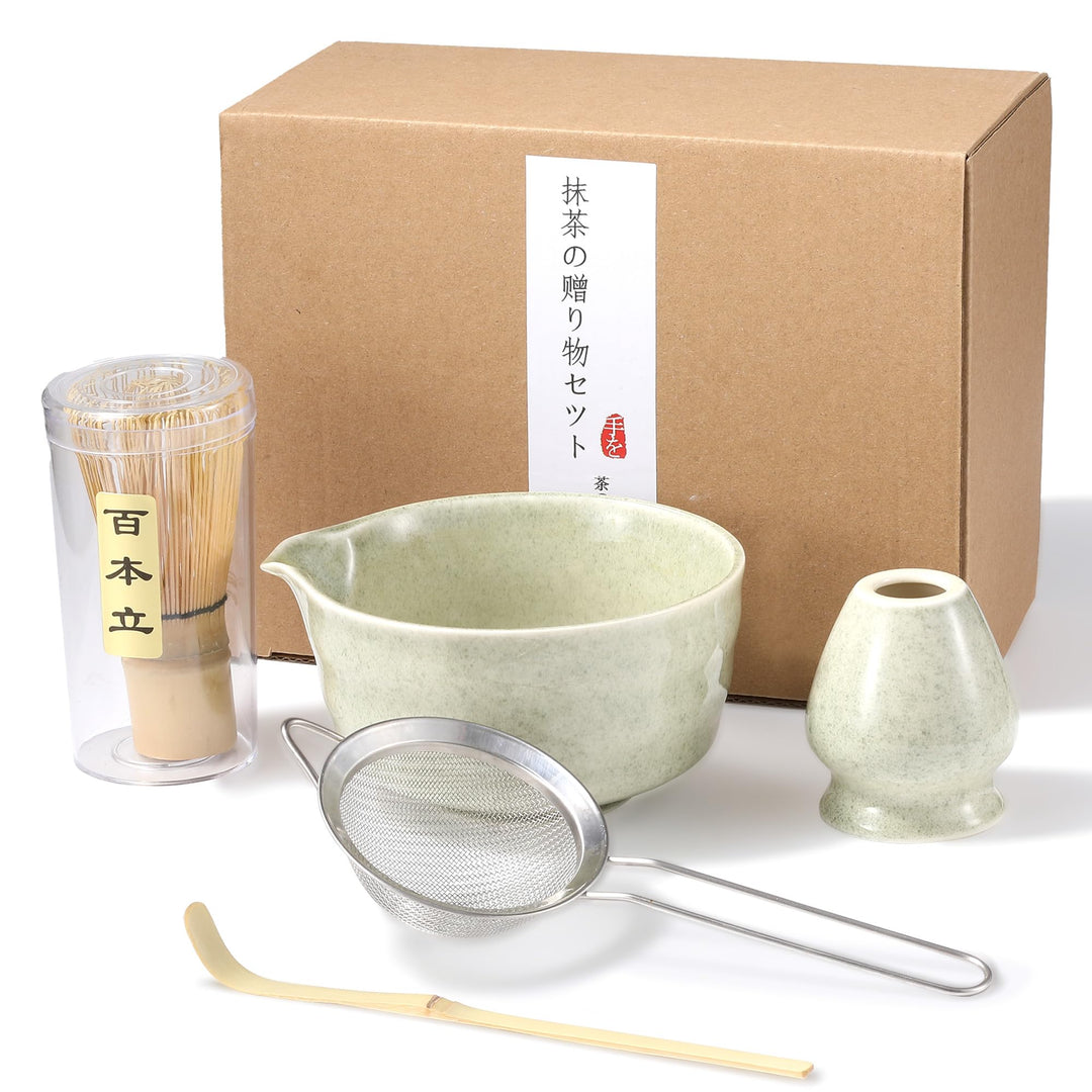 5 Stück Matcha Set, Matcha Besen Set, Matcha Schale mit Auslauf Matcha Löffel, Matcha Besen,Matcha F