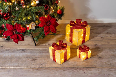 Bambelaa! 3er Led Deko Geschenke Leucht Boxen Timer Weihnachts Dekoration Weihnachtsdeko Beleuchtet