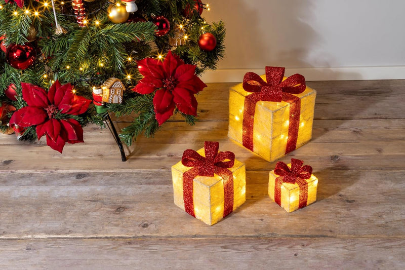 Bambelaa! 3er Led Deko Geschenke Leucht Boxen Timer Weihnachts Dekoration Weihnachtsdeko Beleuchtet