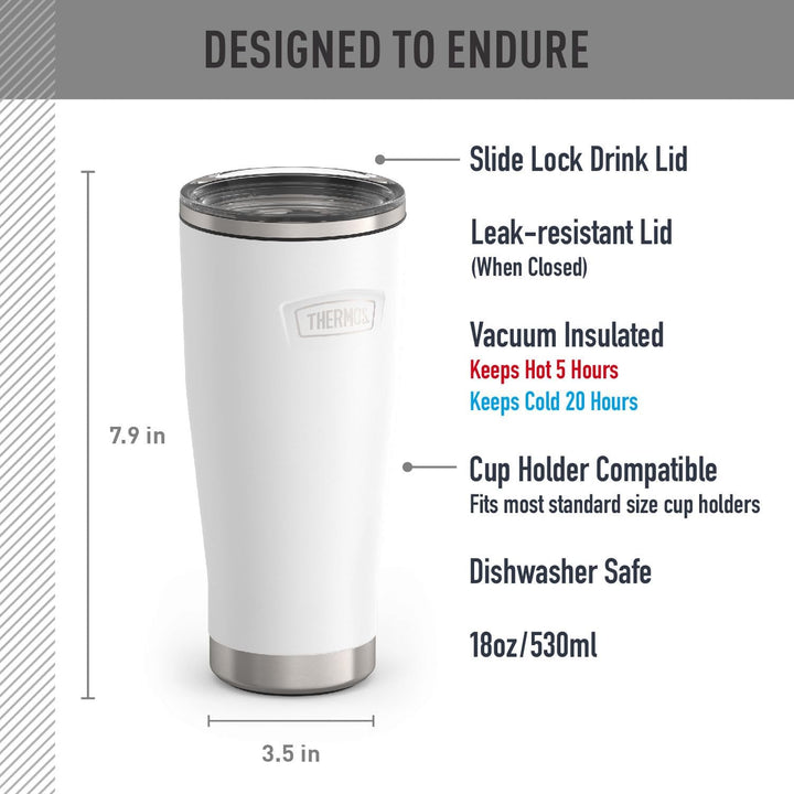 THERMOS Icon Series Edelstahlbecher mit Schiebeverschluss, 530 ml, Weiss 532 ml Weiss/Opulenter Gart