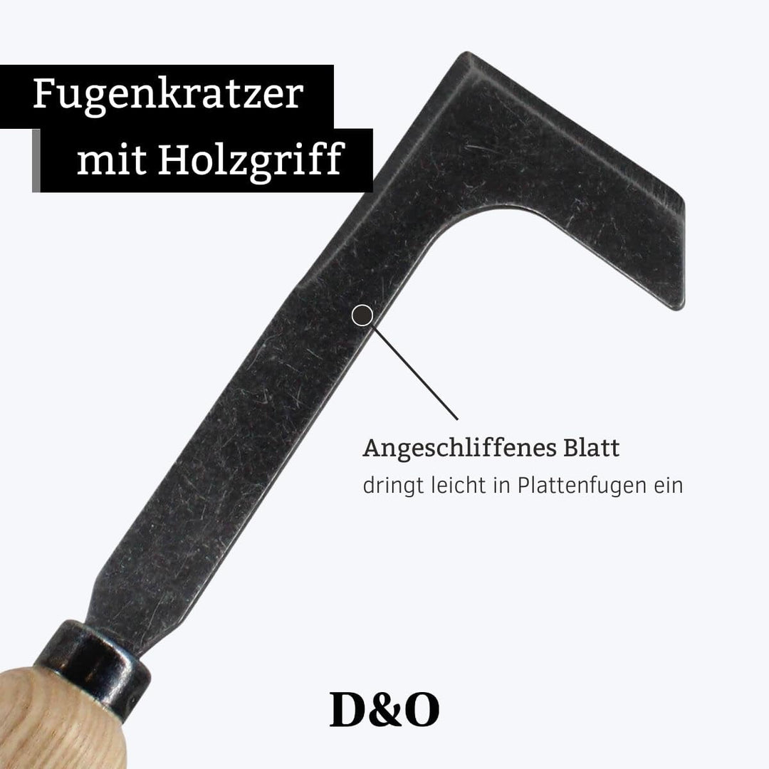 D&O Fugenkratzer geschmiedeter Borstahl, Holzgriff und angeschliffenem Blatt - Plattenfugen reinigen