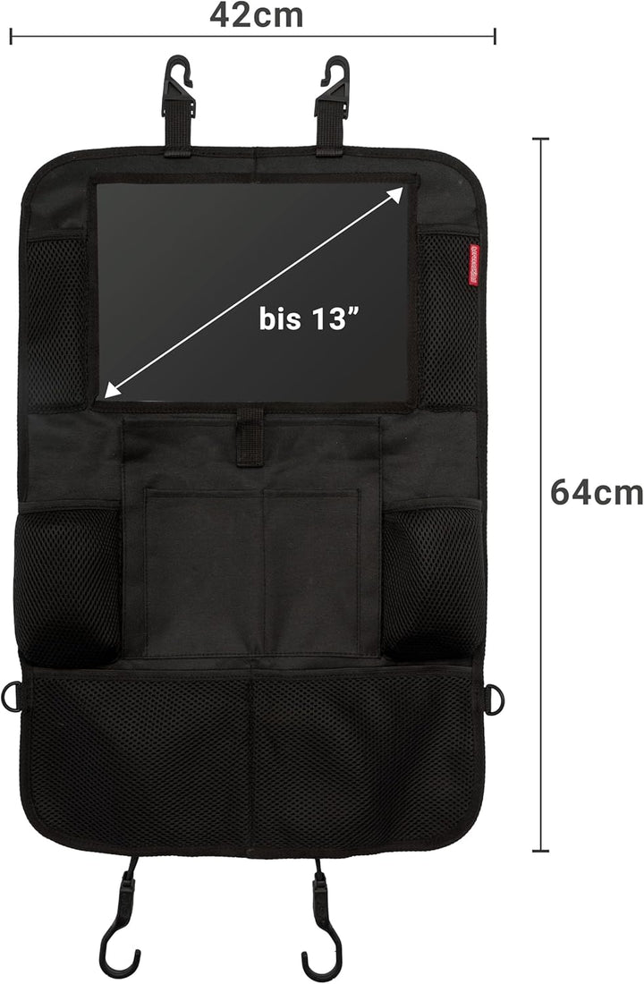 HerzensKind Rückenlehnenschutz und Organizer. Auto Organizer mit extra grossem 13" Tabletfach und 9