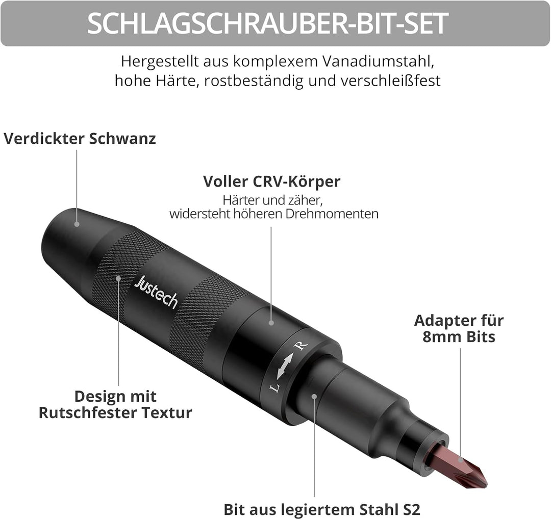 Justech Handschlagschrauber Schlag-Schraubendreher Set – 12-teilig 1/2" Antrieb Reparaturwerkzeug, C
