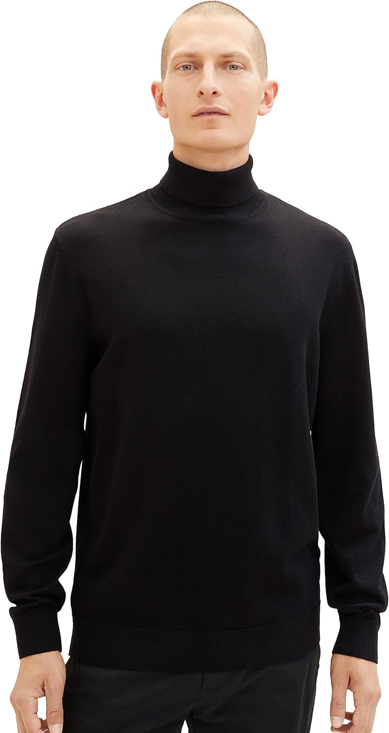 TOM TAILOR Herren Basic Strickpullover mit Rollkragen M 29999 - Black, M 29999 - Black