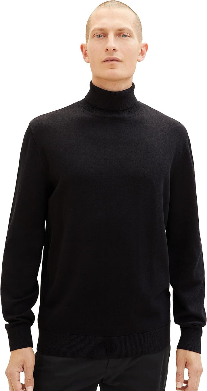 TOM TAILOR Herren Basic Strickpullover mit Rollkragen M 29999 - Black, M 29999 - Black