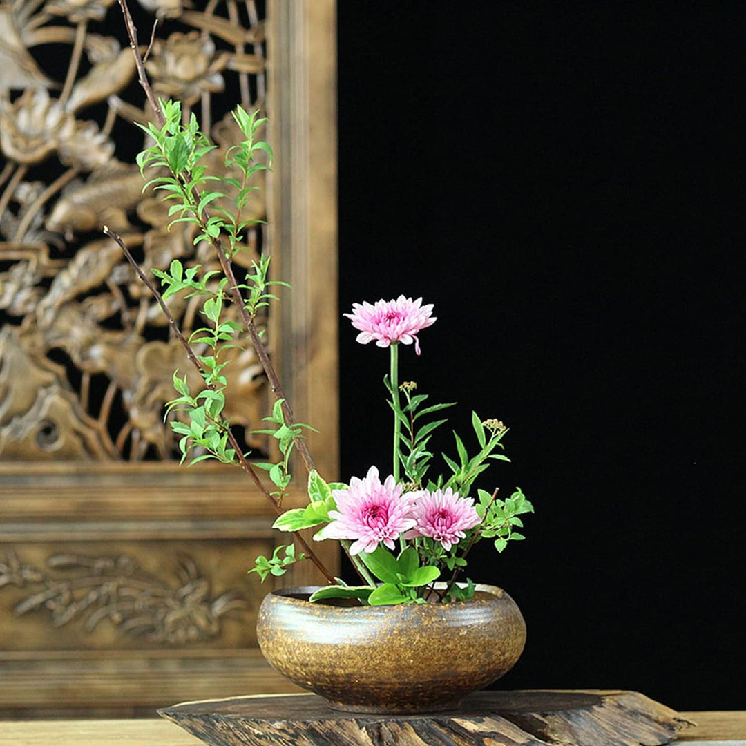 CRAFFANCY Blumenarrangement-Set, lila Ton-Keramik-Übertopf mit 5 cm Kenzan-Blumen-Frosch-Töpferware,