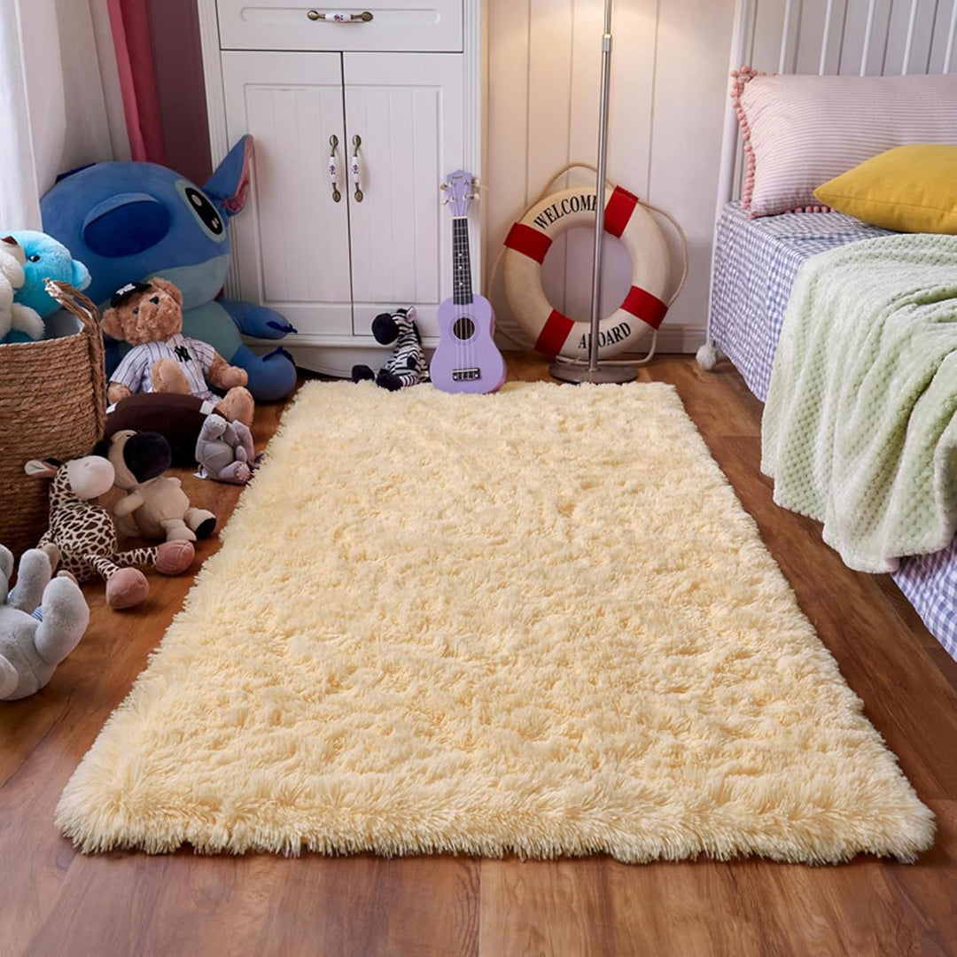 Evitany Schlafzimmer Teppich, Anti-Rutsch Flauschig Hochflor Teppiche, Bettvorleger Weich Shaggy Woh