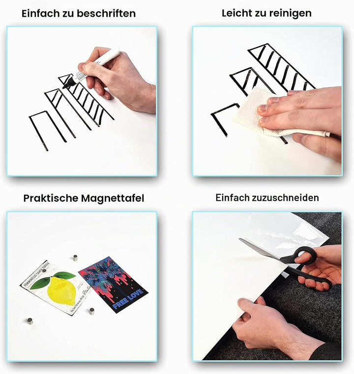 Queence Whiteboardfolie, 50 x 50 cm Magnetisch Selbstklebend inkl. Neodym-Magnete | Memoboard | Whit