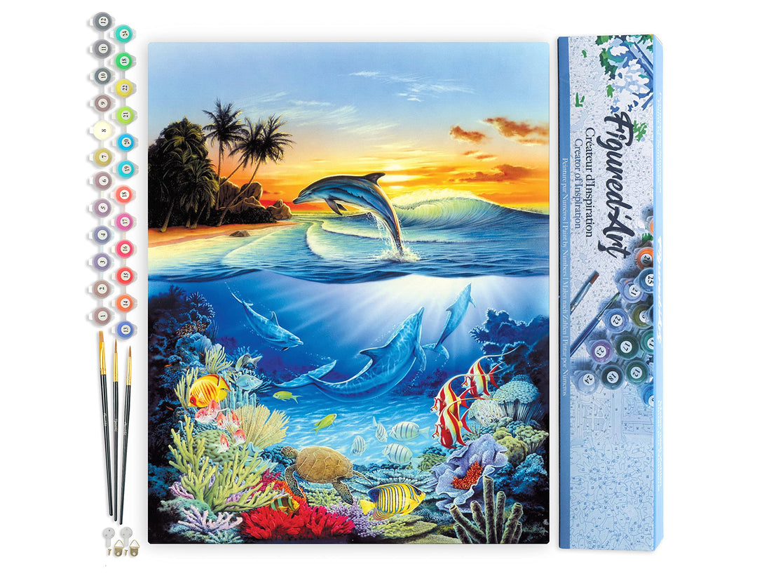 Figured'Art Malen Nach Zahlen Erwachsene Bucht der Delfine - Paint by Numbers Basteln DIY Bastelset