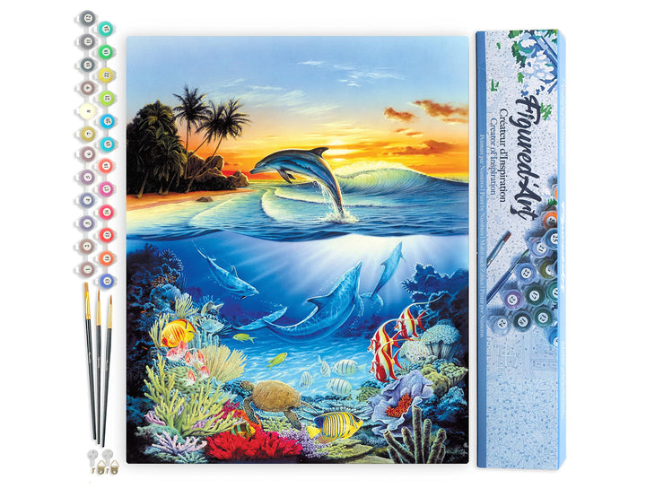 Figured'Art Malen Nach Zahlen Erwachsene Bucht der Delfine - Paint by Numbers Basteln DIY Bastelset