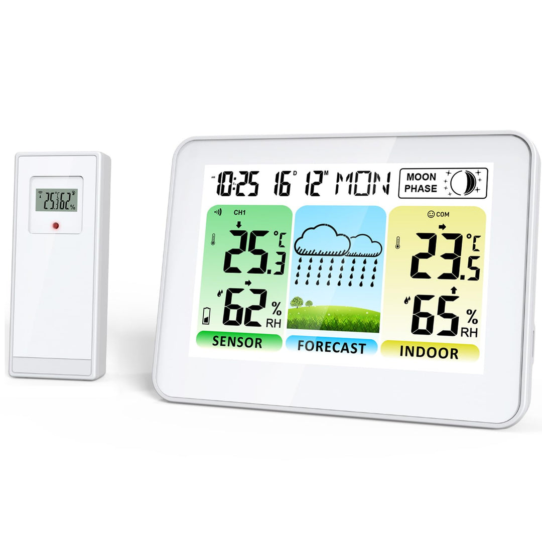 Wetterstation Funk mit Aussensensor, Wetterstationen Innen und Aussentemperatur Funk mit Wettervorhe