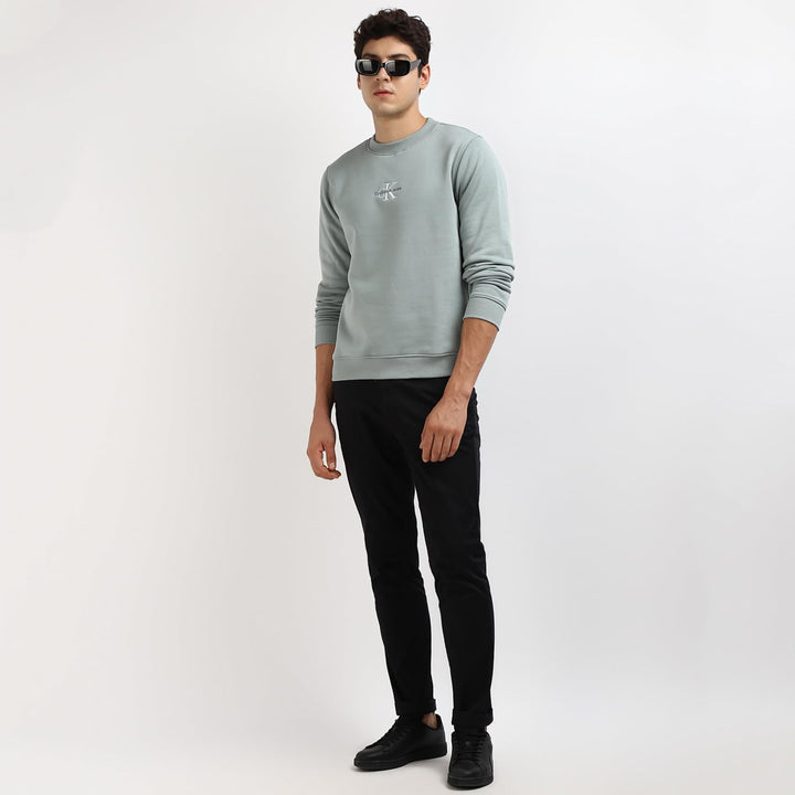 Calvin Klein Herren Sweatshirt Core Monologo ohne Kapuze XXL Grau (Slate Gray), XXL Grau (Slate Gray