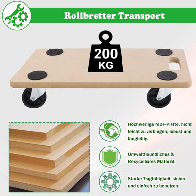 SUBTLETY Rollbrett Transportwagen Transporthilfe mit Rollen 58x29x11cm Tischtransportwagen Möbelroll