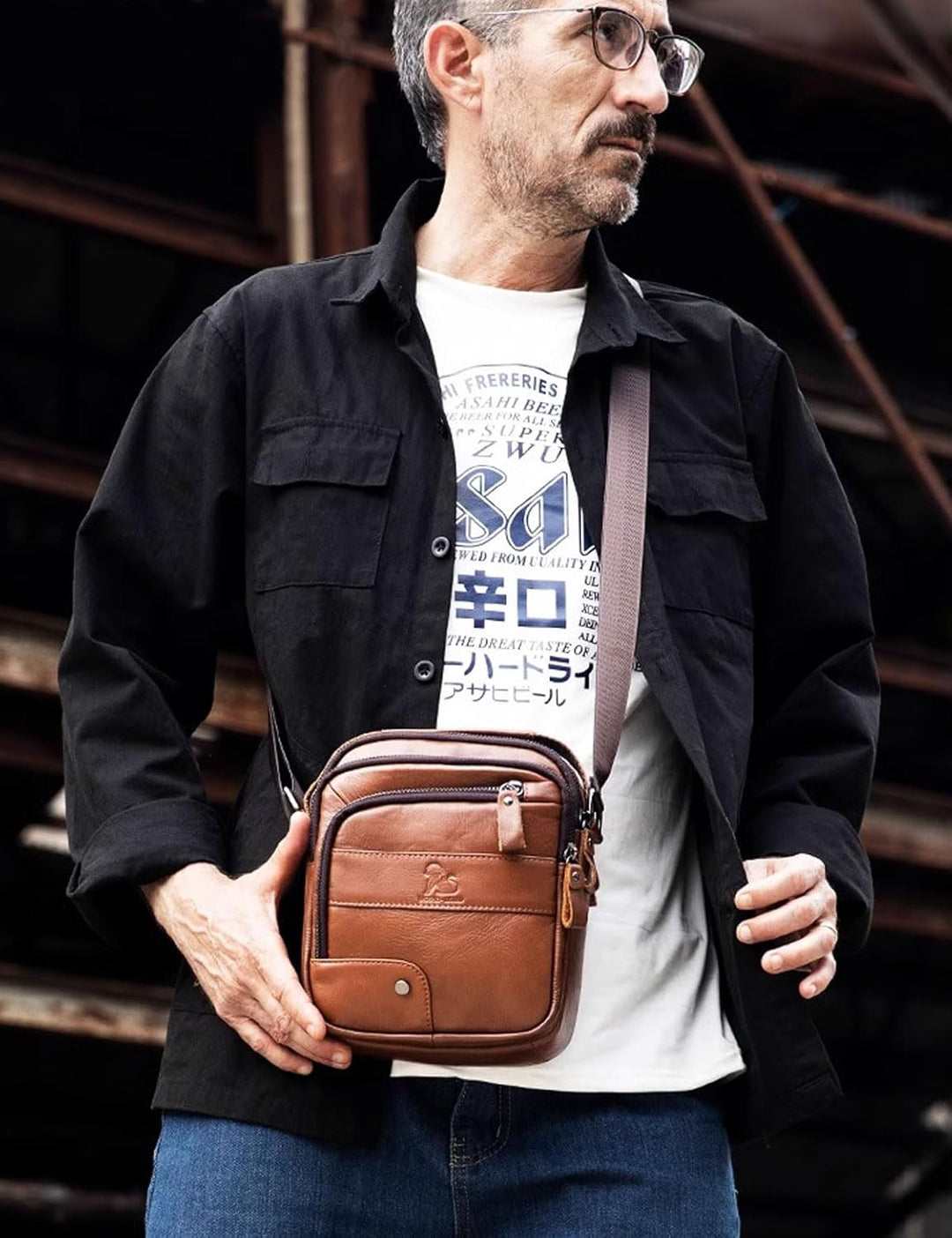 Umhängetasche aus Echtem Leder Herren Casual Fashion Crossbody Tasche Multifunktionaler Taschenbeute