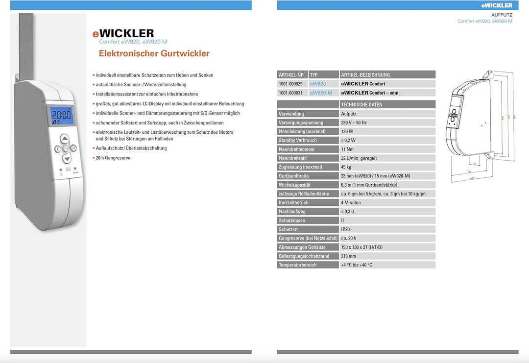 eWickler Comfort eW920 elektr. Gurtwickler Schwenkwickler Weiss eW920 Aufputz, Weiss eW920 Aufputz