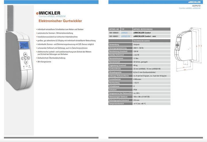eWickler Comfort eW920 elektr. Gurtwickler Schwenkwickler Weiss eW920 Aufputz, Weiss eW920 Aufputz