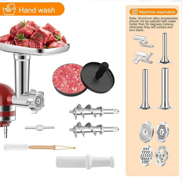Fleischwolf & Aufsätze für KitchenAid Standmixer, Kitchenaid Zubehör Mixer mit 3 Wurstfüllhörner, 3