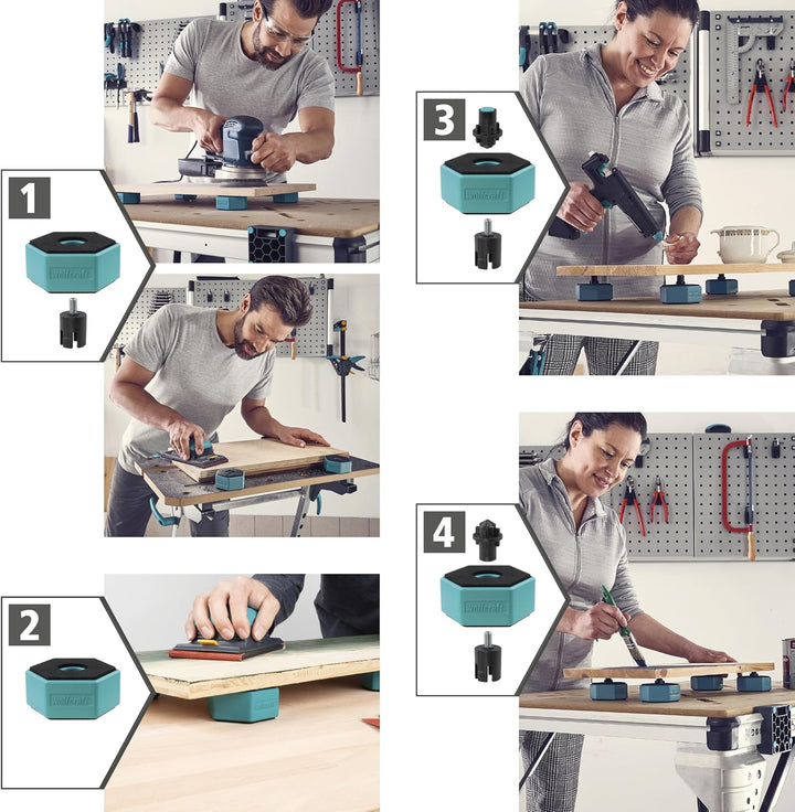 wolfcraft Multifunktionale Werkstückauflagen I 6892000 I Rutschfeste Auflage für Werkstücke, 4 Stück