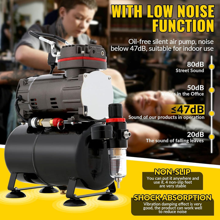 Airbrush-Kompressor mit Lufttank, professionelles Airbrush-Farb-Set mit Manometer, komplette Ausrüst