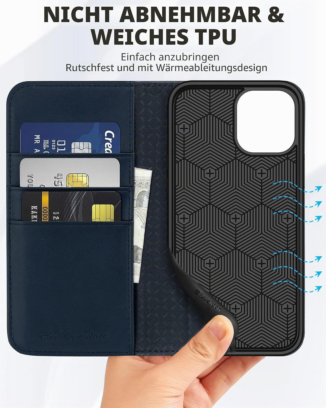 SHIELDON iPhone 12 Pro Hülle, Handyhülle iPhone 12 [Rindsleder] [Verdicht TPU] [Kartenfach] [Stand]