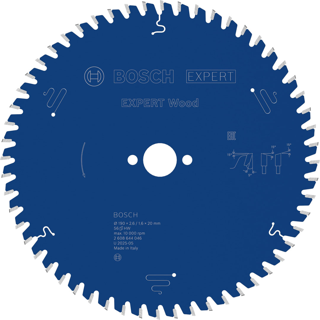 Bosch Professional 1x Kreissägeblatt Expert for Wood (Holz, Sägeblatt Ø 190 x 20 x 2,6 mm, 56 Zähne,